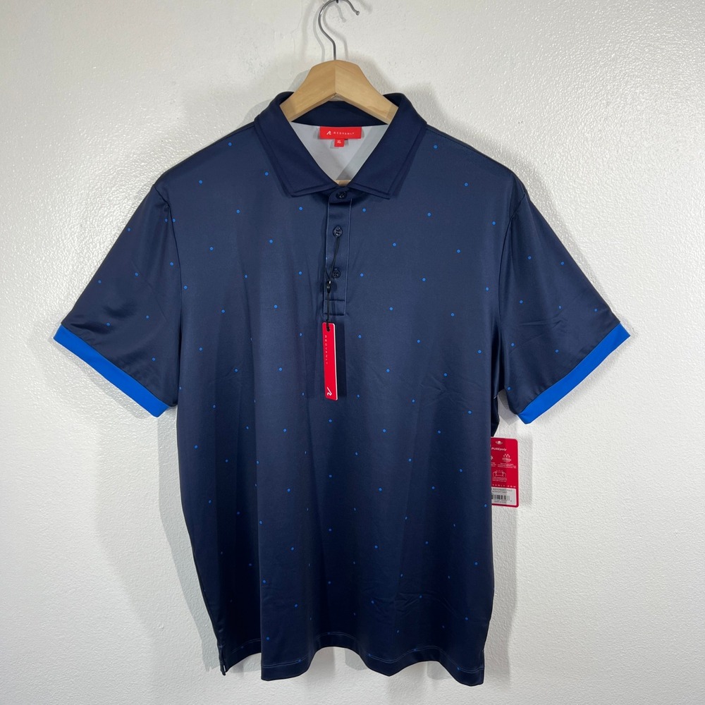 REDVANLY Ramey Polo‎ Mens XL Midnight Navy Blue Polka Dot Golf Shirt R2516 NWT